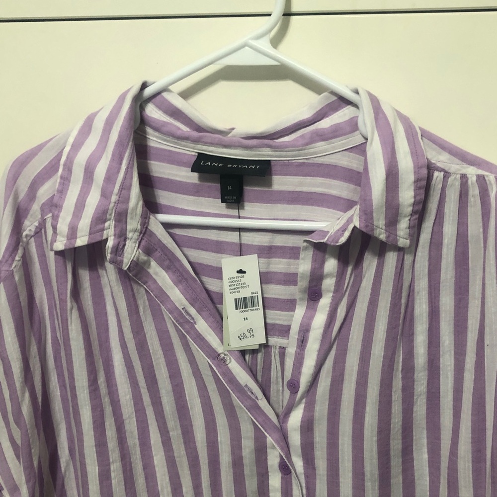 Lane Bryant Lavender and White Striped Blouse